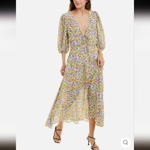 Nicholas Danielle Floral V-neck Balloon Sleeve Midi Dress Women's 4 EUC